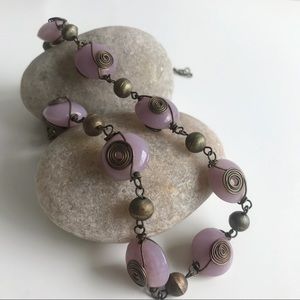 Necklace with Powder Pink Beads and Copper Details